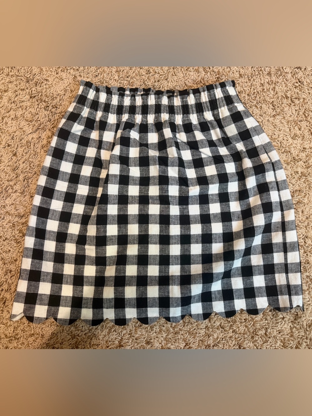 J. Crew Black and White Gingham Scalloped Hem Mini Skirt